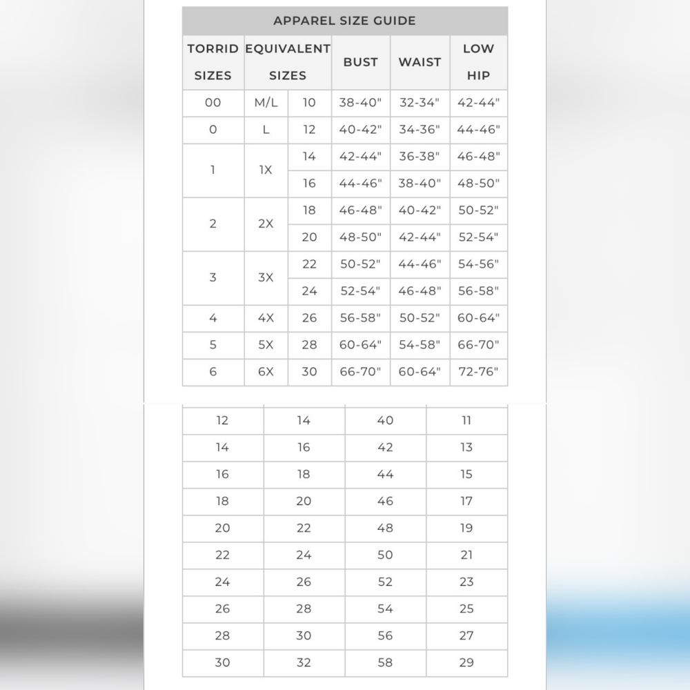 Torrid size chart